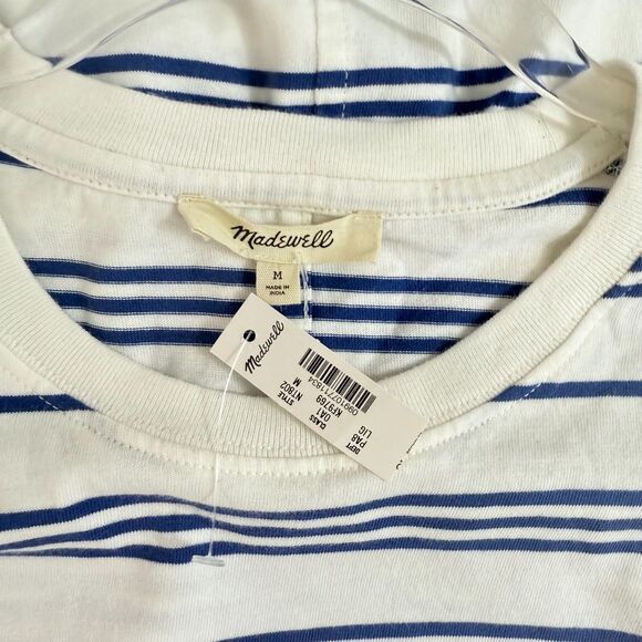 MADEWELL Cotton Relaxed Oversized Tee M Lighthouse Blue White Crew Top NWT B21 - Picture 4 of 5